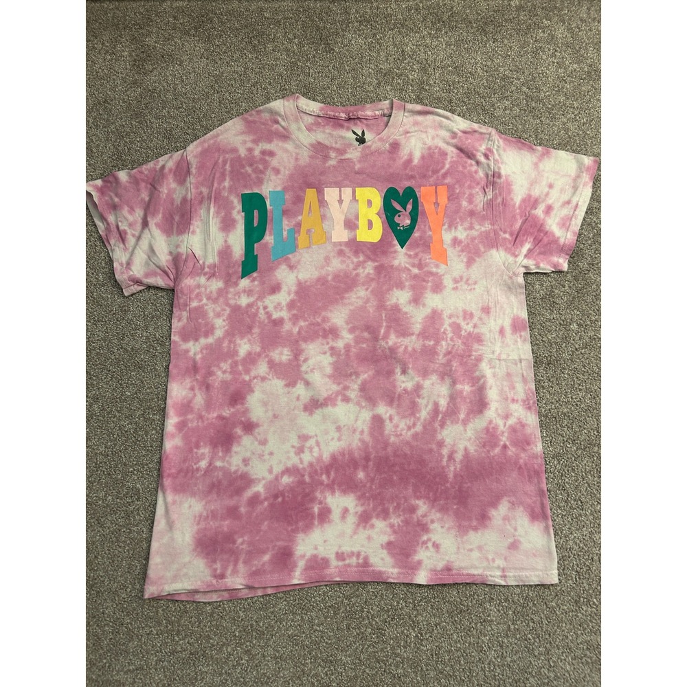 Playboy T-Shirt Men Large Pink Tie Dye Excellent Colorful Graphic Bunny Logo